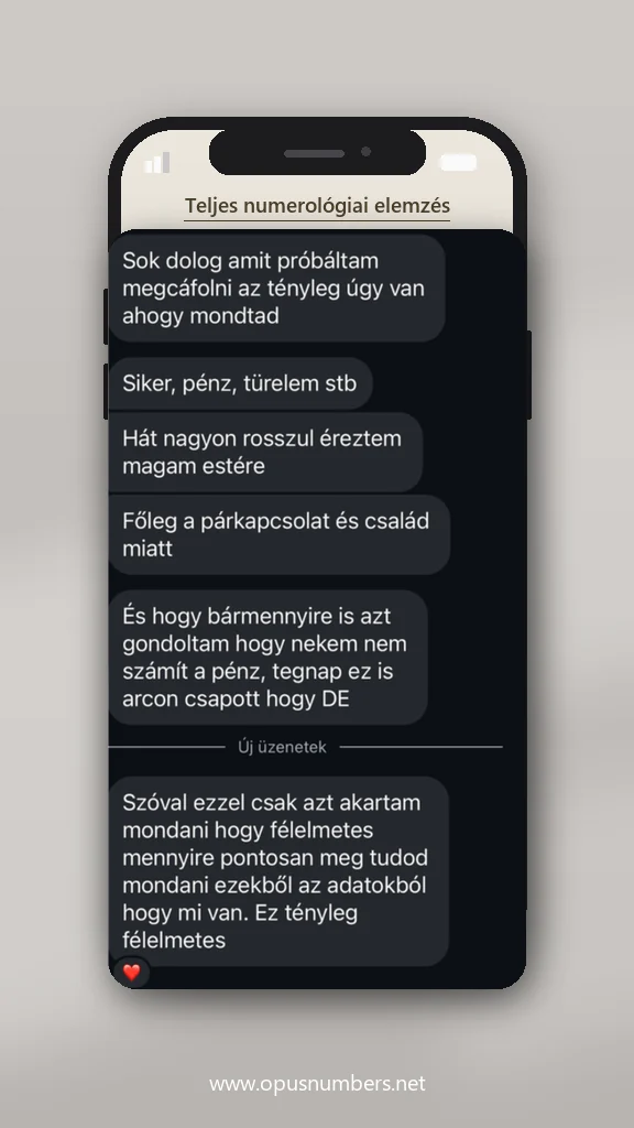 Ügyfélvélemény a numerológiai elemzésről (üzenet képernyőképe) – 30. / 38